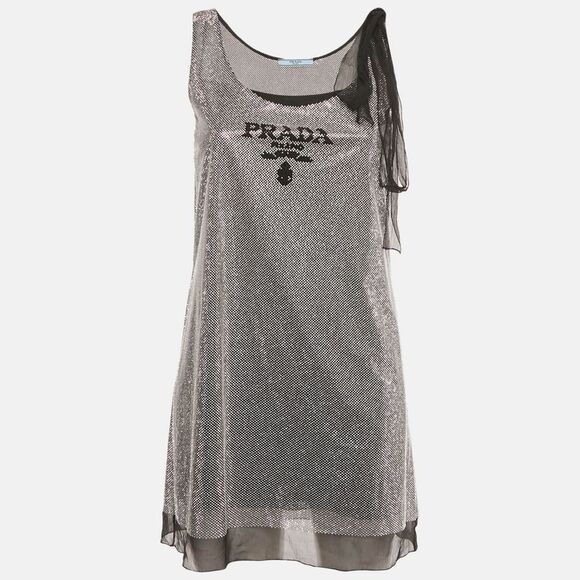 Prada Black Rhinestone Embellished Tie-Up Sleeve Mini Dress Xs -  threedaughtersproperties.com